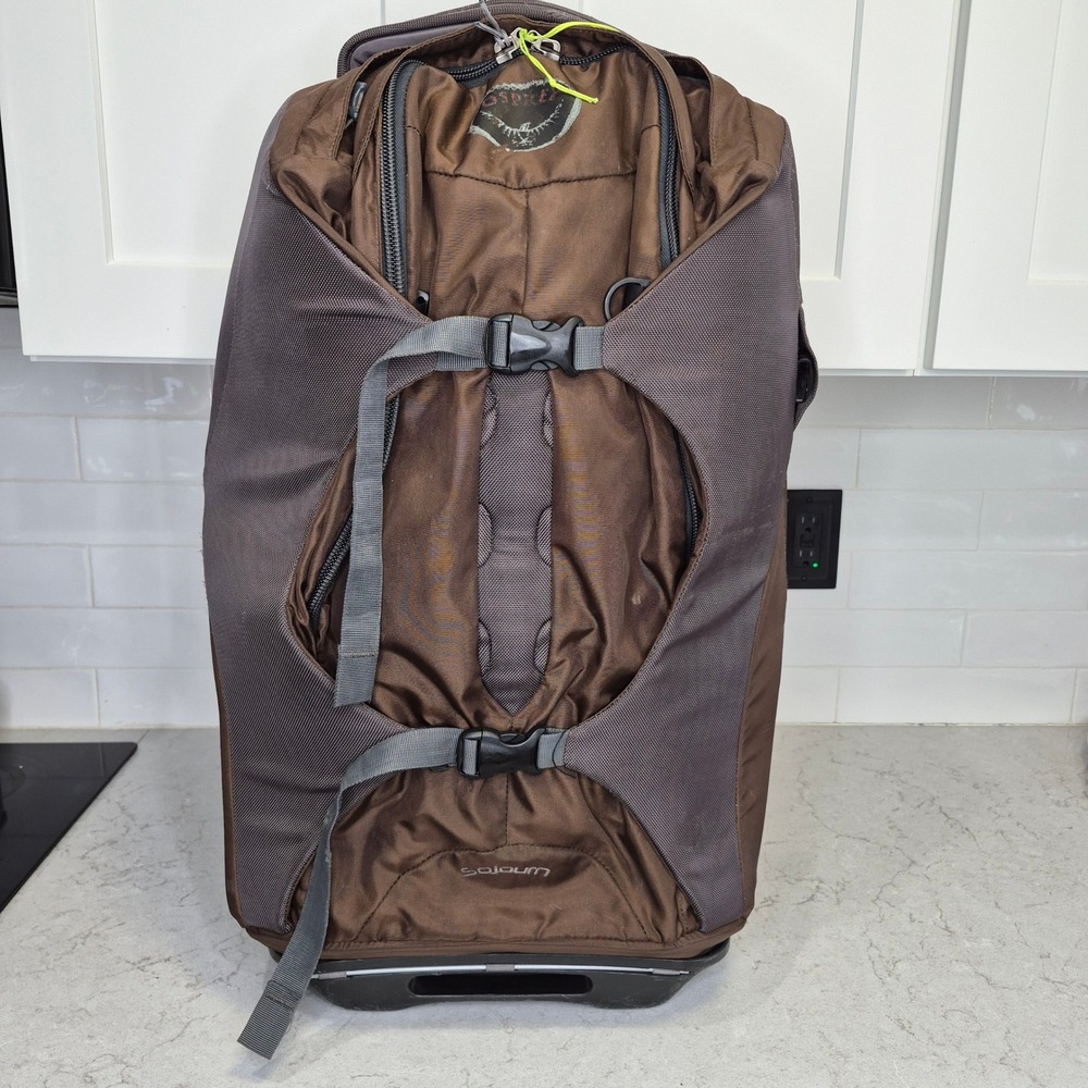 Osprey Sojourn 60L Rolling Duffel Bag Compression Straps Brown